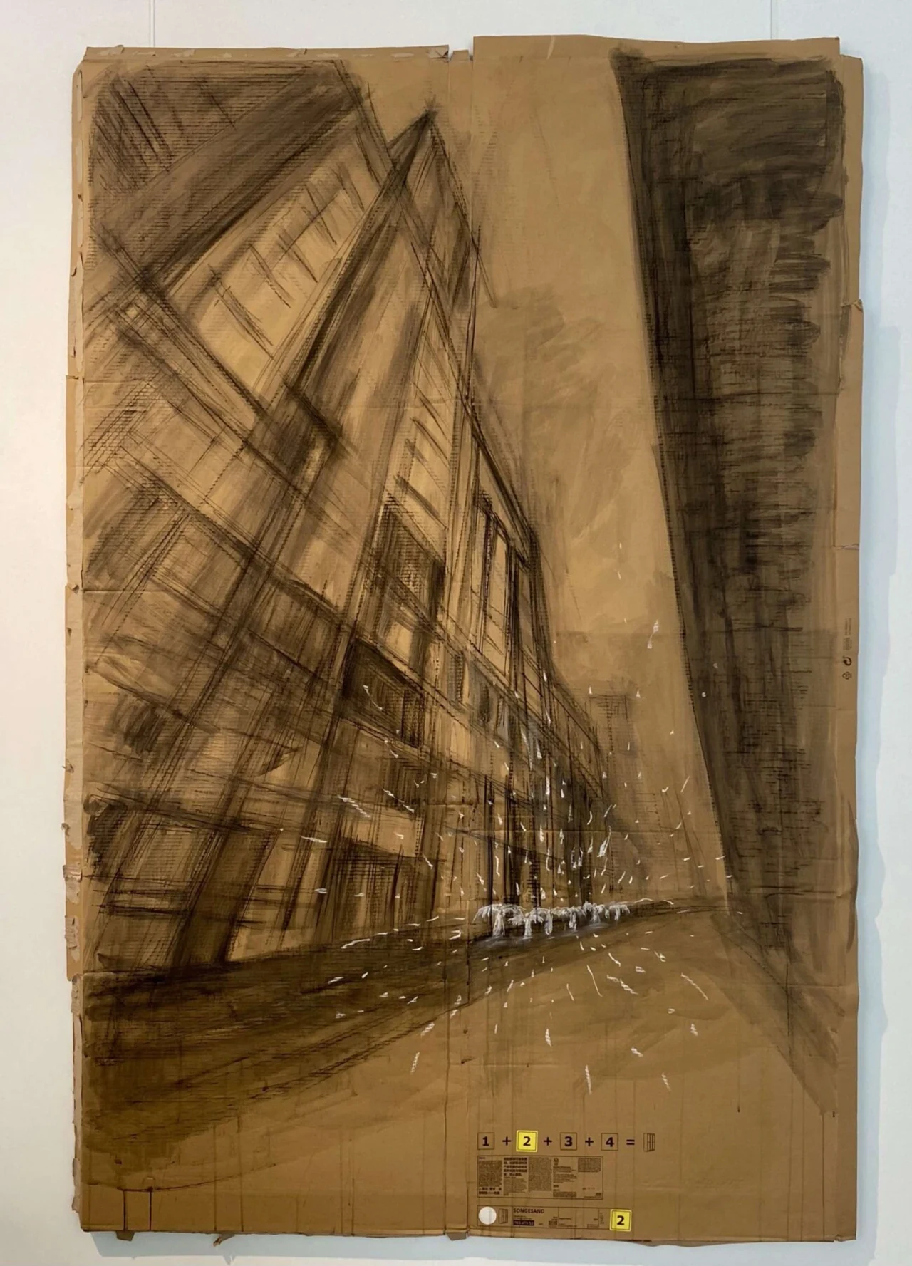 Sounding the Alarm, drawing on reclaimed cardboard